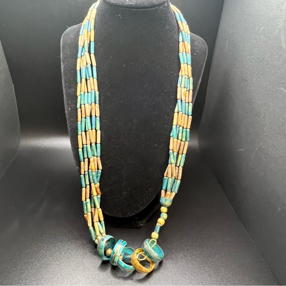 Jewelry - Vintage Style Boho Necklace Painted Wood Beads